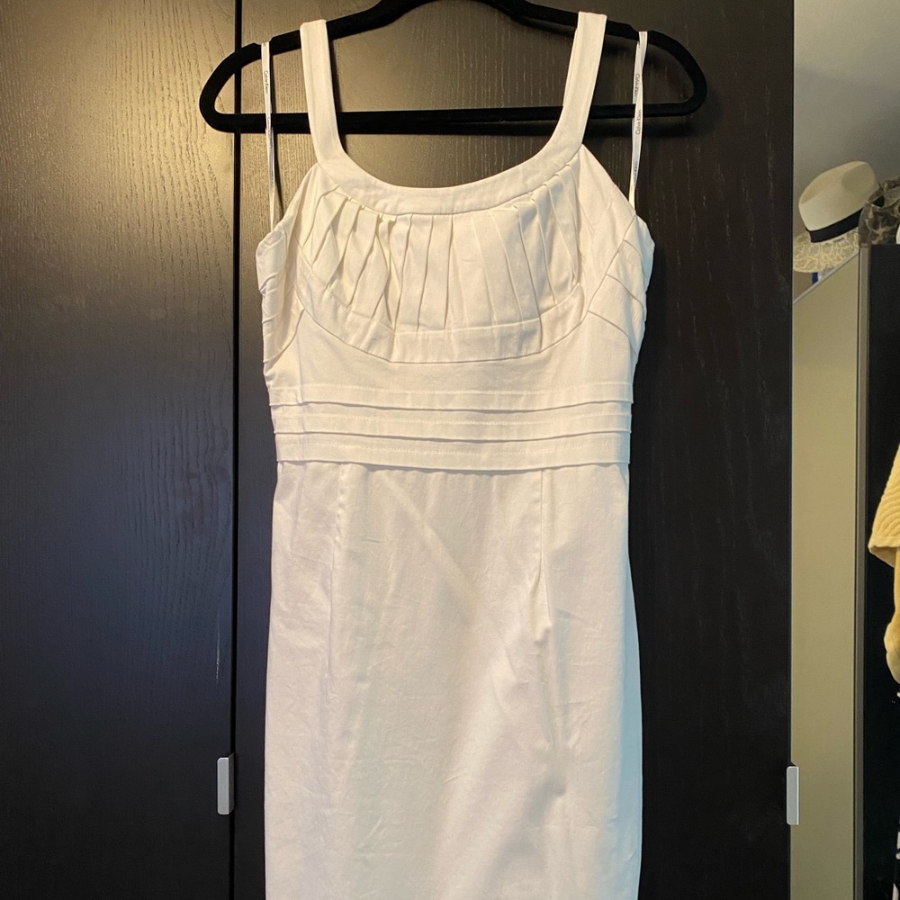 White Sleeveless Pleated Bust Midi Dress